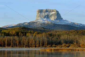 Chief Mountain at dawn from Lake Outpost Alberta Canada