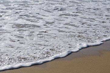 White foam of a wave on the sand ending France
