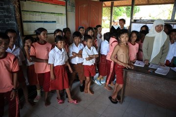 Schoolboys in uniform in class Gangga Lombok Indonesia
