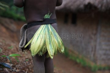 Boy loincloth of leaves Papua New-Guinea
