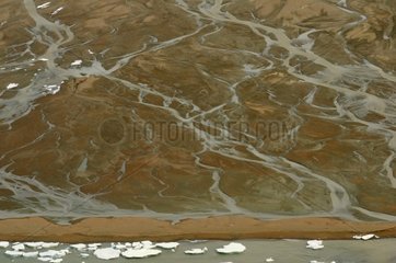 Strip of sand in a river delta Greenland