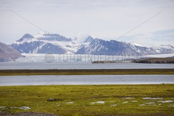 Tundra and glacier on the Norwegian island of Spitsbergen