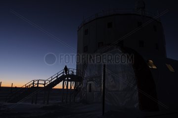 Wintering at dusk Concordia Station Antarctic