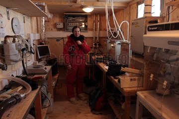 Researcher in the shelter of Glaciology Concordia Antarctic