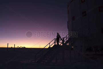Wintering at dusk Concordia Station Antarctic