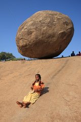 Young girl playing slide in Mamallapuram India