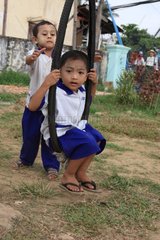 Children playing in the courtyard of the kindergarten Burma