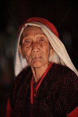 Portrait of elderly woman and toothless to Namshan Burma