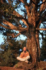 Man meditating under a tree Nepal