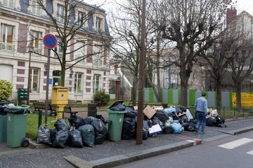 Garbage accumulating in the street during a strike France