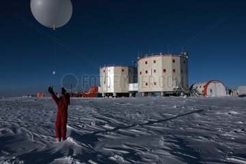 Release of weather balloon Concordia Station Antarctica