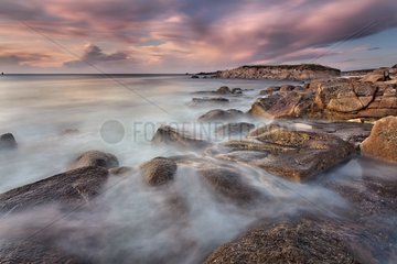 Coast Granite Plouarzel at sunset France