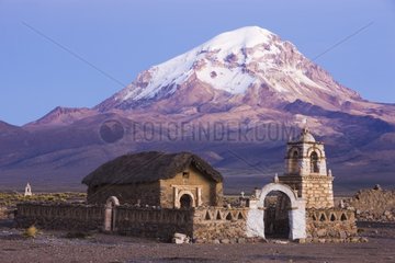 Old Andean church with Nevado Sajama in background