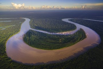 River winding through pristine Amazonian rainforest Bolivia