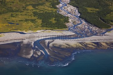 Aerial view of river delta on Katmai Peninsula Alaska