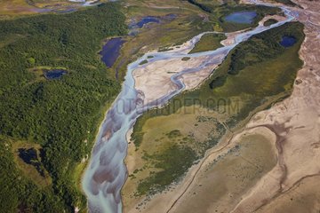 Aerial view of braided river on Katmai Peninsula Alaska