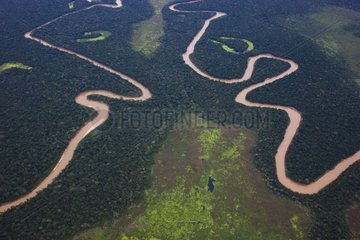 Aerial view of winding rivers in the Amazon basin Bolivia