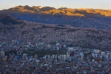 Aerial view of La Paz at sunset Bolivia