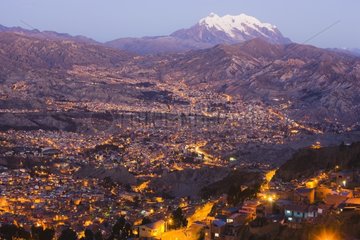 Aerial view of La Paz at dusk Bolivia