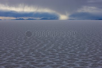 Rain storm on Salar de Uyuni world's largest salt pan