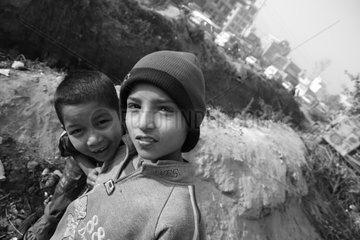 Portrait of boys in the streets of Kathmandu Nepal