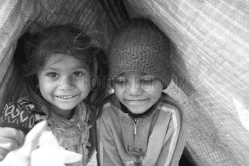 Street girl and boy in a tent Kathmandu Nepal