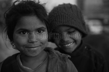 Portrait of street boy and girl Kathmandu Nepal