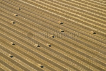 Straw bales in a field after harvest France