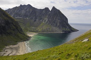 Coastal landscape  beach and mountain on the Lofoten Islands