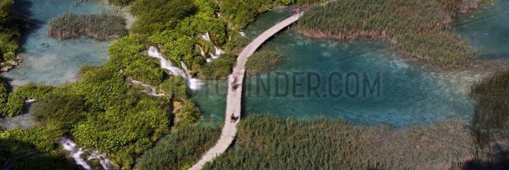 Gateway tourists on wooden PN Plitvice Lakes Croatia