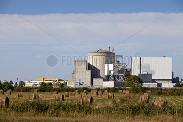 Blayais nuclear power plant and haystacks France