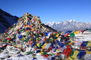 Prayer flags Pass Thorung Nepal Himalayas