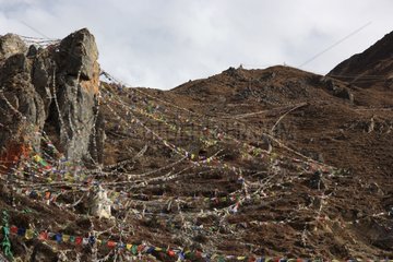 Prayer flags Muktinath monastery Nepal Himalayas