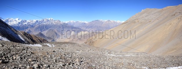 Arid landscape of high mountains Annapurna Himalayas Nepal
