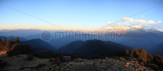 Sunrise on the Himalayan peaks Annapurna Nepal