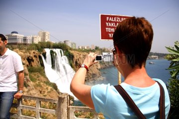 Tourists before the Falls Karpuzkaldiran Turkey