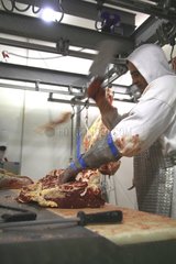 Man cutting meat on a workplan France