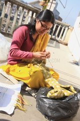 Woman Knitting Trade Fair Kathmandu Nepal