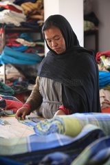 Women posing on a pattern of tissue Kathmandu Nepal
