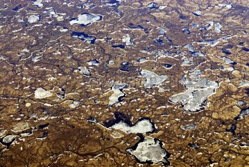 Aerial view of a landscape of lakes and rivers in Siberia