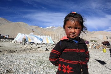 Tibetans girl before a camp Ladakh Himalayas India