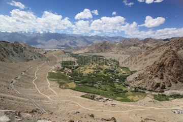Road connecting Leh to Khardung La Ladakh Himalayas India