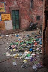 Waste spread on a street in Varanasi India