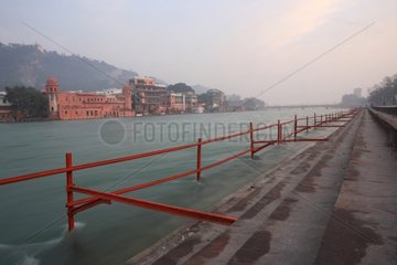 Right bank of the Ganges Ghats lined Haridwar India