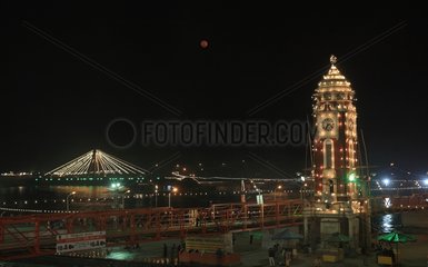 Moon over the city of Haridwar India