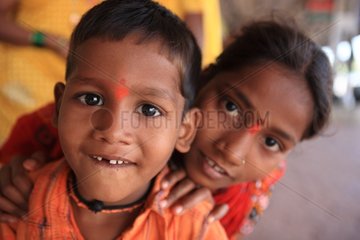 Portrait of children marked the Tilak Ganpatipule India