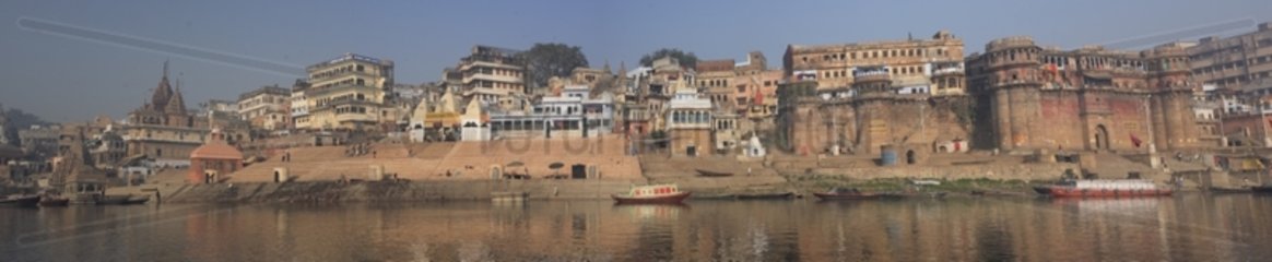 The Ganges bordered Ghats Varanasi India