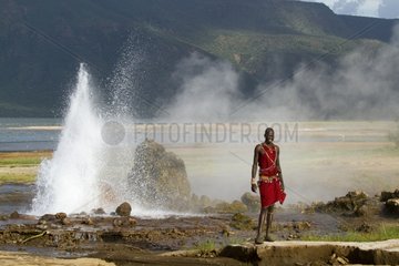 Masai near a geyser at Lake Bogoria in Kenya