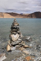 Stone stupa along the Pangong Lake Ladakh Himalayas India