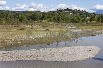 Aigue river and village of Cairanne Provence France